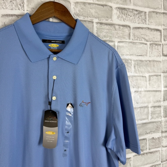 Greg Norman PlayDry Light Blue Broken Striped Performance Golf Polo Mens 2XL NWT - Picture 1 of 9